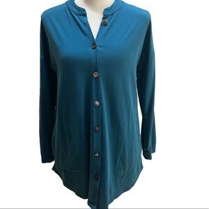 Soft Surroundings Teal Blue Button Down Top w/Pockets Sz XS
